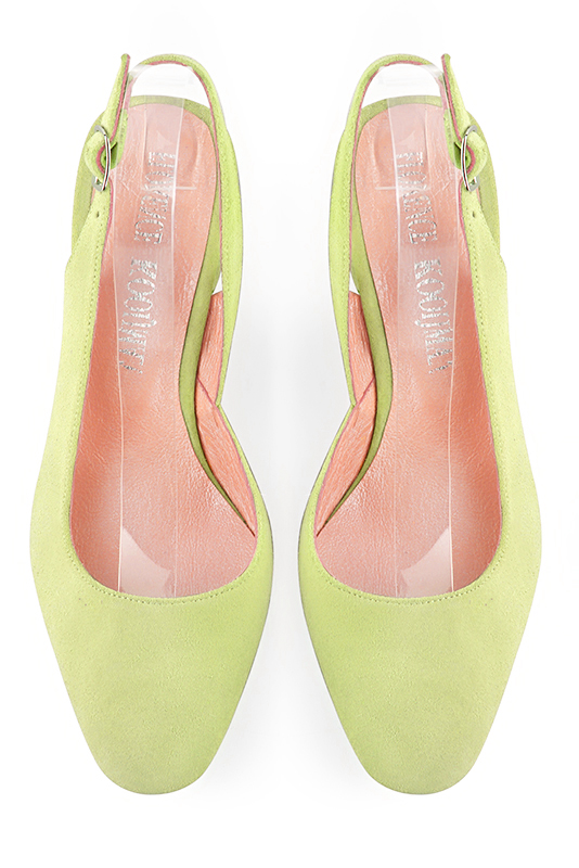 Pistachio green women's slingback shoes. Round toe. Medium flare heels. Top view - Florence KOOIJMAN